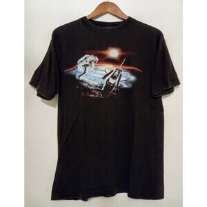 Vintage Y2K Astronaut Space Shuttle Graphic Trippy Spacey Tee Shirt Black SZ M
